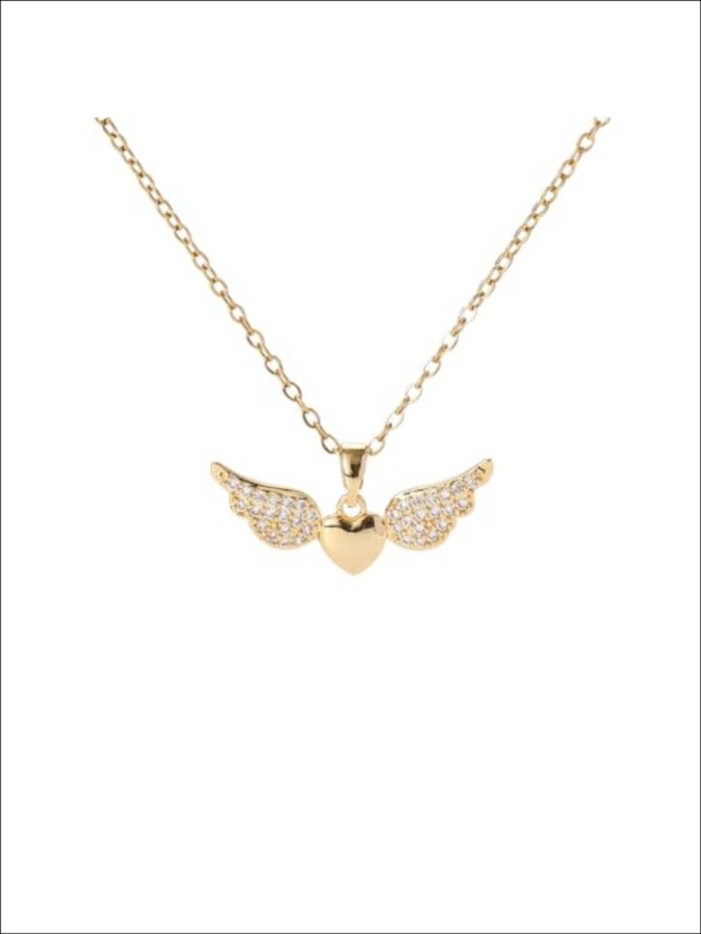 Gold Plated Heart & Angel Wings Pendant Necklace Set Cubic Zirconia